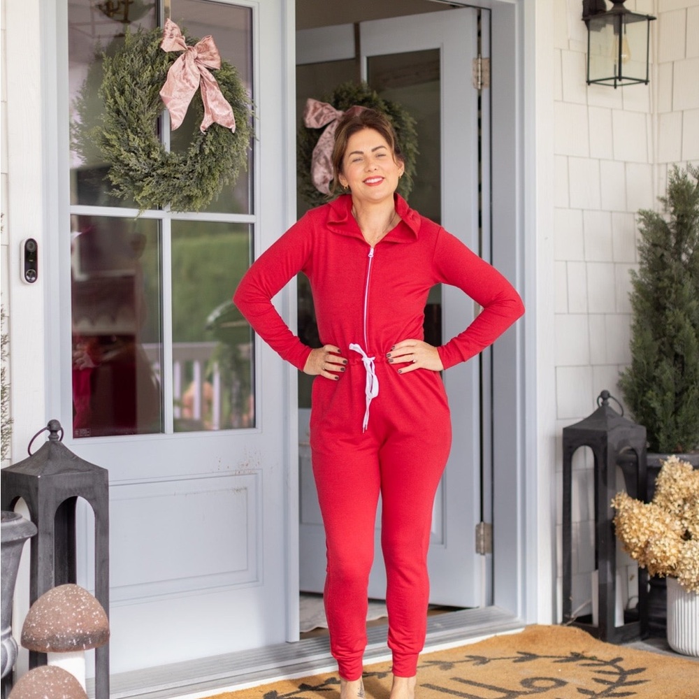 American Apparel Red Hoodie Jumpsuit